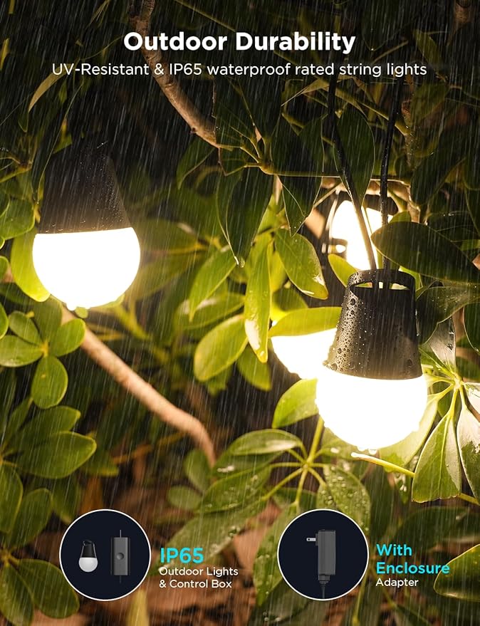 Govee Smart Outdoor String Lights 2, 48ft RGBIC Patio Lights with 15 Bulbs | Dimmable Warm White LED Bulbs, IP65 Waterproof, 47 Scene Modes for Backyard, Balcony, Work with Alexa, App Control - Image 6