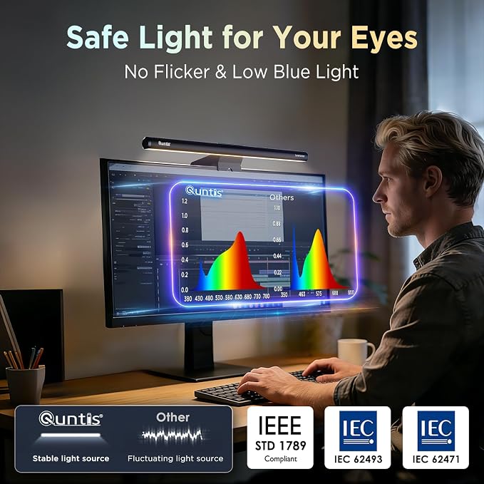 Quntis Monitor Light Bar 15.7", 24 RGB Backlight Modes for lmmersive Gaming Ambience, 900 Lux Glare-Free Computer Screen Lamp, High CRI 95 Eye Care Desk Light for Home Office - Image 5