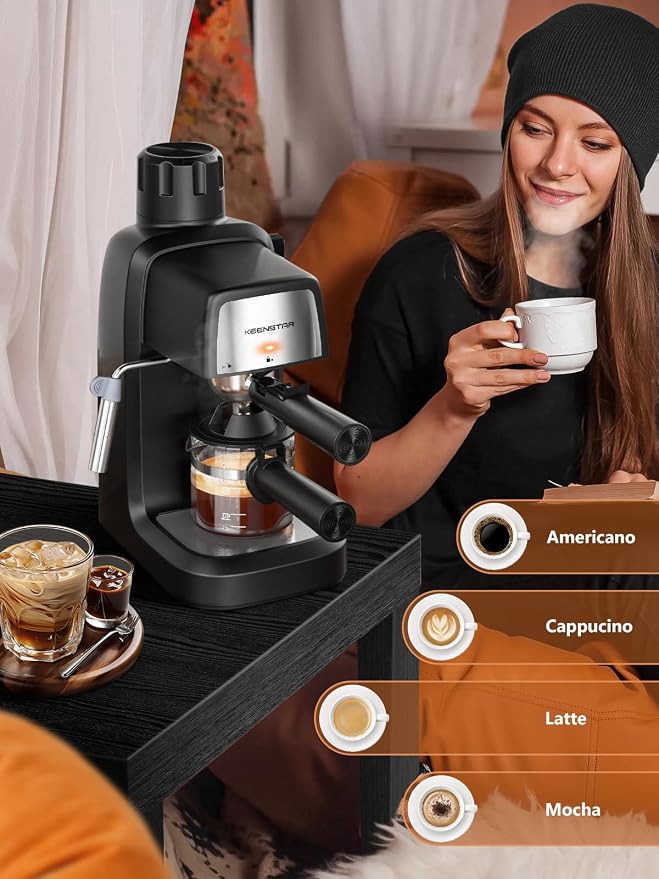 KEENSTAR 3.5Bar Espresso Machine 800W, Compact 4-Cup Espresso Maker Preheat | Fast Heating, Milk Frother Steam Wand, Espresso and Cappuccino Machine for Cappuccino or Latte Black - Image 7