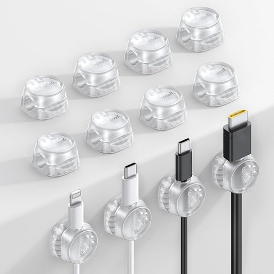 Lamicall 12 Pack Cord Organizer, [1s Lock] Spring Cable Holder Clips | Smooth Adjustable, Adhesive Phone Charger Cable Management Wire Keeper for Nightstand Desk Wall Car Office Home, Clear by Lamicall