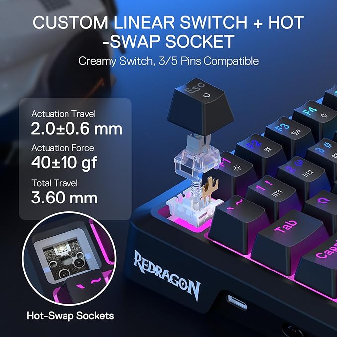 Redragon K724 PRO Wireless 81-Key Gasket Gaming Keyboard with Screen & Knob | Easy-Control LED Info Display, 0-Delay Tri-Mode, Cushioned 5-Layer Noise Dampening for Creamy Thocky Sound, Compact 80% Size - Image 6
