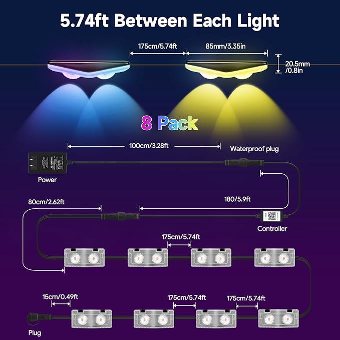 AHAWILL Fence Lights Outdoor 8 Packs,Smart RGB Fence Lighting with APP&Remote Control,IP67 Waterproof Fence Lights,DIY Scene Modes,LED Light for Fence,Patio,Yard,Garden(50ft) - Image 7