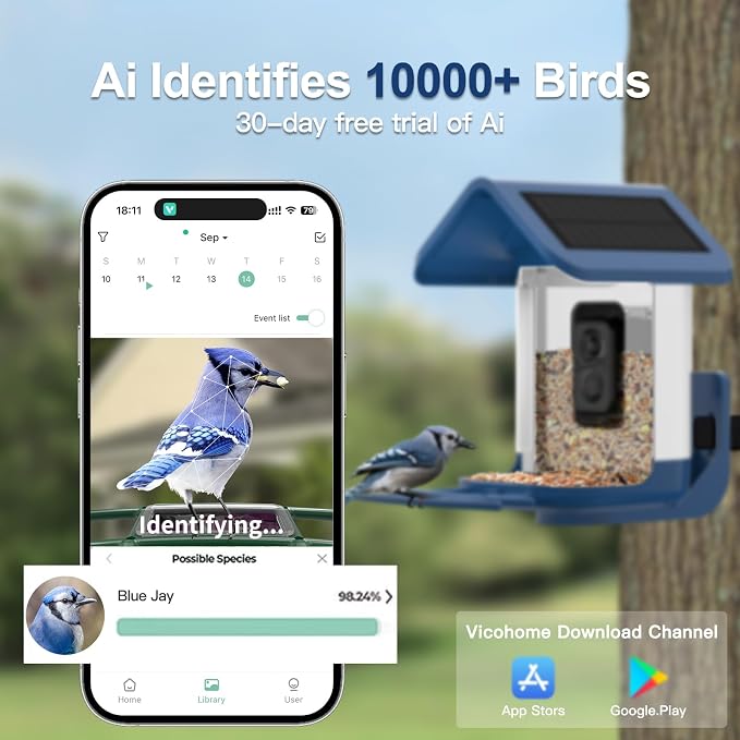 Bird Feeder with Camera Solar Powered : Smart Camera Bird Feeder 2K Live Feed Cam for Outdoor Backyard - Ai Identify Auto Capture Videos Pictures, Gifts for Birdlover Mom Dad, 2.6GHz WiFi - Image 5