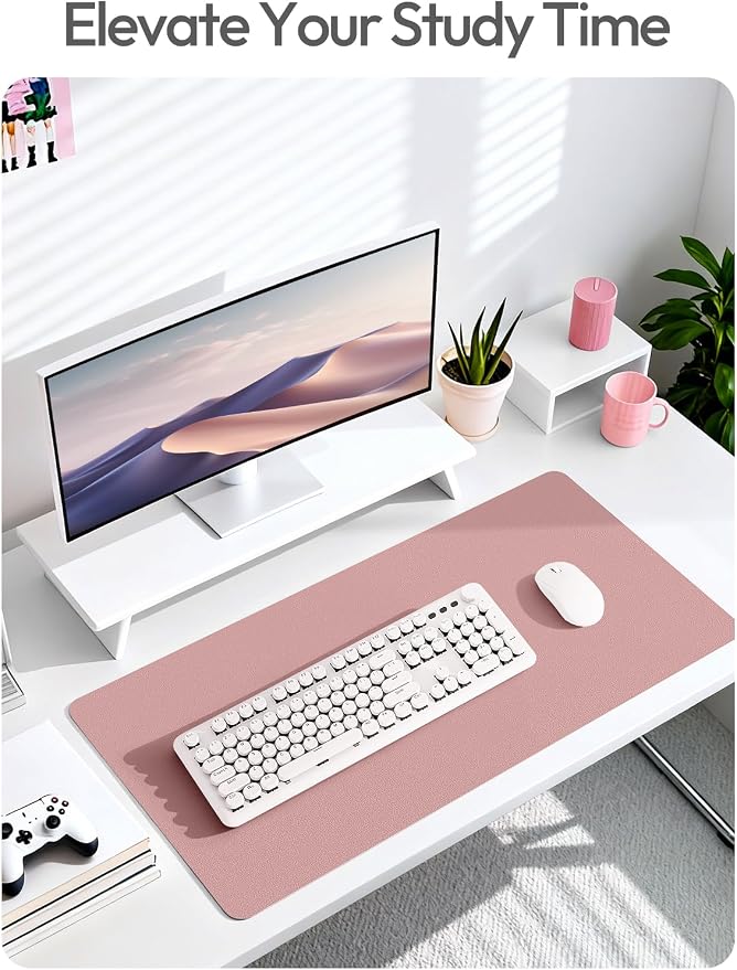YSAGi Leather Desk Protector, Office Mat, Large Mouse Mat, Non-Slip PU Leather Blotter, Laptop Pad, Waterproof Writing Pad for Office and Home (Pale Mauve, 31.5" x 15.8") - Image 6