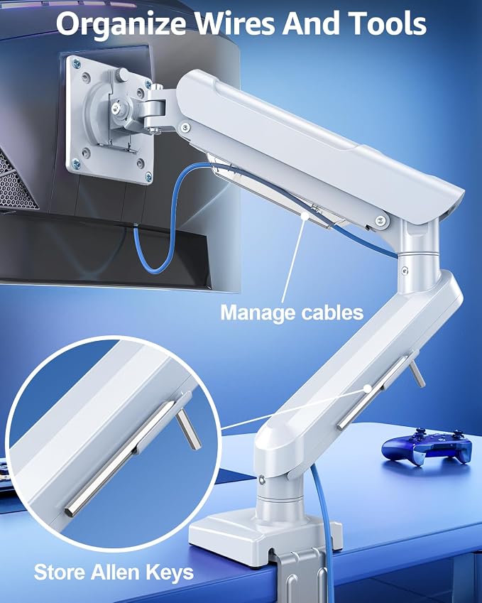 Single Monitor Mount for 32 27 24 22 inch Screen, Monitor Arm Holds 4.4-22 lbs, Monitor Desk Mount, Gaming & Home Office Use, VESA 75x75mm & 100x100mm, Freelift Pro White - Image 3