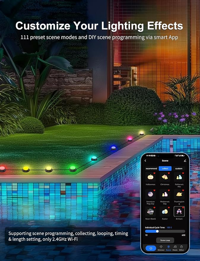 APPECK Outdoor Ground Lights 16 Pack, 50FT RGBW Pathway Lights Wired | IP65 Waterproof Landscape Lights, Color Changing, 2200K Warm White, Garden Yard Lawn Walkway, Holiday Decor, Alexa Compatible - Image 4