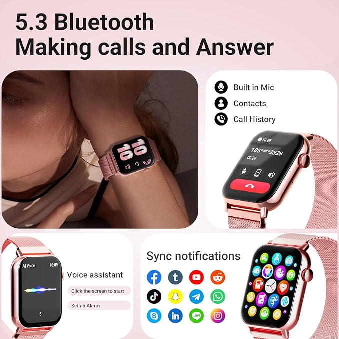 Trendia Smart Watches for Women - 1.83'' HD 2026 Fitness Tracker with Answer and Make Calls with Heart Rate Sleep SpO2 Monitor 120+ Sport Modes IP68 Waterproof and Compatible iPhone and Android Pink - Image 3