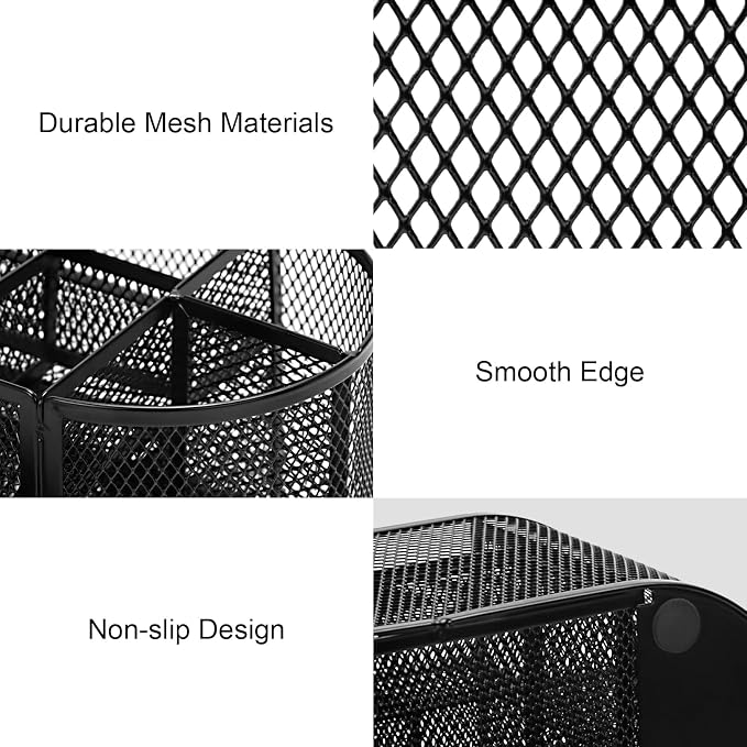 Comix Mesh Pen Pencil Holder Desk Organizer, 8 Compartment and 1 Drawer Wire Desktop Pen Pencil Cup Caddy Office Supplies Accessories for Home Office School, Black - Image 5
