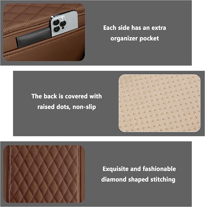 Stacool Upgraded Car Center Console Cover,Microfiber Leather Car Armrest Cover Cushion with 2 Storage Bags,Universal Car Armrest Storage Box (Brown) - Image 3