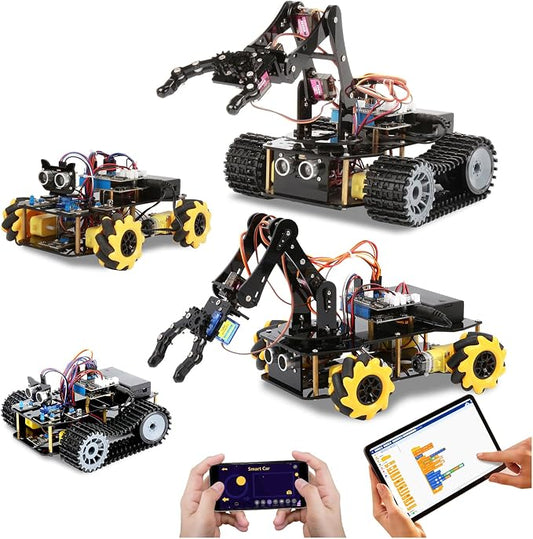 4 in 1 Robotics for Kids Ages 12-16, Smart Robot Arm with 5DOF + Tank Car, STEM Toys Compatible with Arduino & Scratch & Python, App & Remote Control, Gift for Kids & Teens & Adult by ACEBOTT
