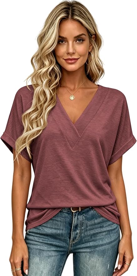 T Shirts Short Sleeve V Neck Tees Womens Tops Beach Vacation Fashion Clothes 2026 Casual Summer Spring Fall Outfits - Image 2