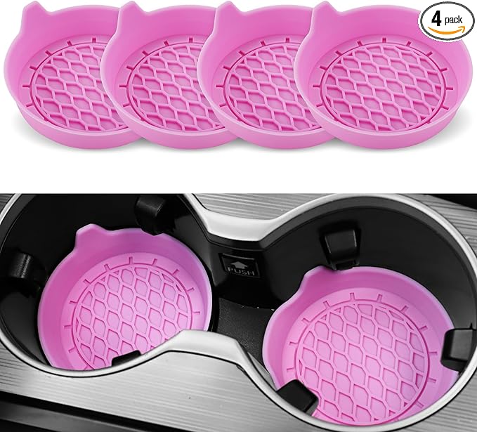 SINGARO Car Cup Holder Coaster, Silicone Cup Holder Insert, Universal Non-Slip Cup Holders, Car Accessories Interior for Women and Man 4 Pack Pink by SINGARO
