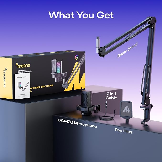 MAONO DGM20S Gaming Microphone for PC with Clear Voice & Noise Reduction | RGB Lighting, Tap-to-mute, Gain Control, Headphone Monitoring and Boom Arm for Discord Gaming, Streaming, Content Creation - Image 9