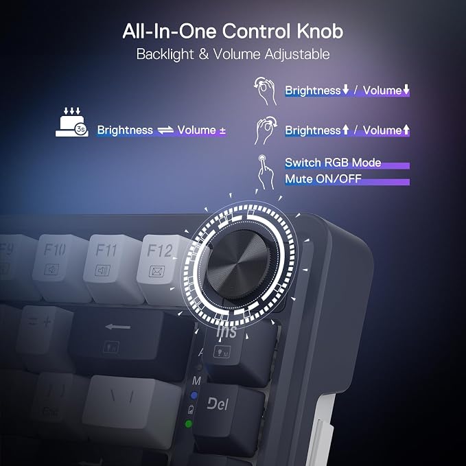 Redragon K673 PRO Wireless 81-Key RGB Gasket Gaming Keyboard, Scroll Knob | Multi-Function Control Wheel, 0-Delay Tri-Mode, Cushioned 5-Layer Noise Dampening for Creamy Thocky Sound, Compact 80% Size - Image 7