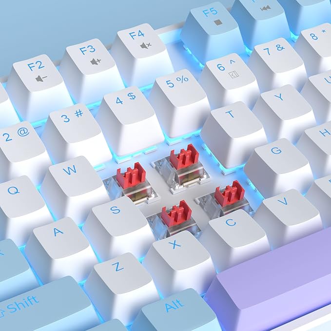 MageGee 75% Mechanical Gaming Keyboard, Red Switch, LED Blue Backlit, 87 Keys Compact TKL Wired Keyboards for Windows Laptop PC Gamer - White/Blue - Image 2