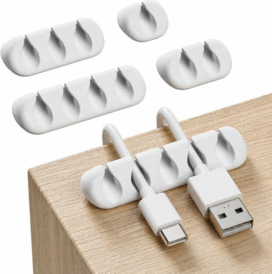 GLUIT Cord Organizer for Desk, Cable Holder for Nightstand, Charger Organizer, Adhesive Desktop Wire Clips, Multislot Cable Management, Table Organizer Accessories - 5 Pack, 15 Slots, White by GLUIT