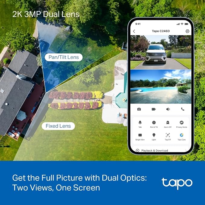 Tapo 2K Indoor/Outdoor Dual Lens Pan/Tilt Wired Security Camera - 125° Wide-Angle View + 6mm Zoom, Motion Track, Person/Vehicle Detection, Local Storage or Optional Cloud, C246D - Image 2