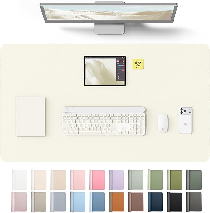 YSAGi Leather Desk Protector, Office Mat, Large Mouse Mat, Non-Slip PU Leather Blotter, Laptop Desk Mat, Waterproof Writing Pad for Office and Home(Cream, 40" x 24") by YSAGi