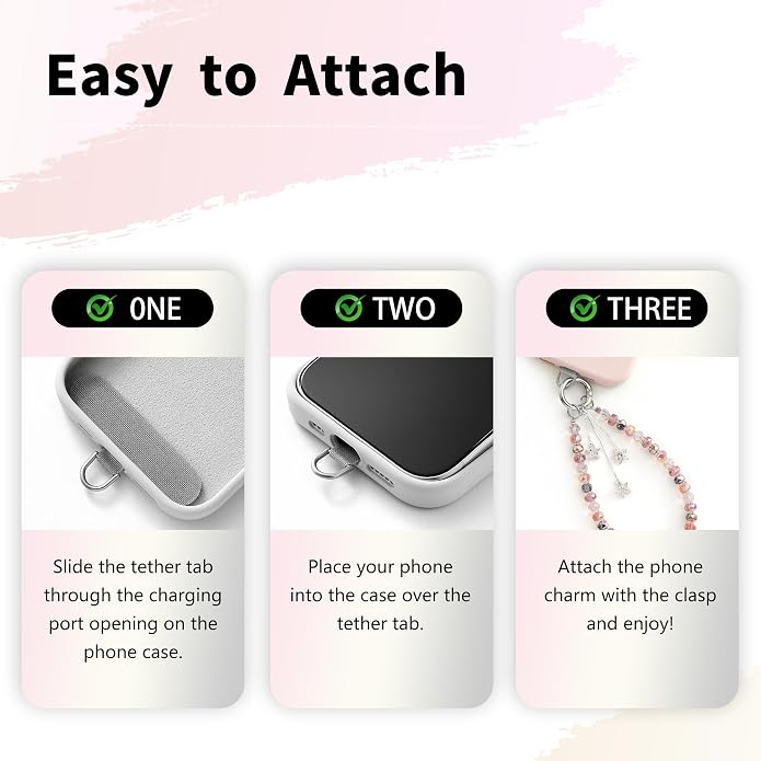 Phone Charm with Beaded Crystals, Anti-Theft Phone Strap, Hands-Free & Detachable Cellphone Lanyard, Cellphone Chain Wristlet with Tether Tab - Image 4