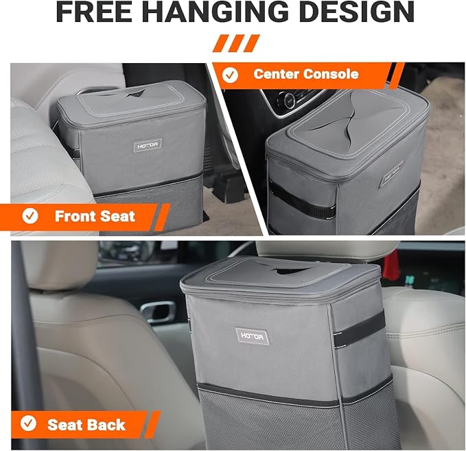 HOTOR 3 Gallons Car Trash Can, Ultra Large Capacity Organizer and Storage with Adjustable Straps & Magnetic Snaps, Waterproof Car Accessory for Interior Car Stuff Storage, Gray - Image 8