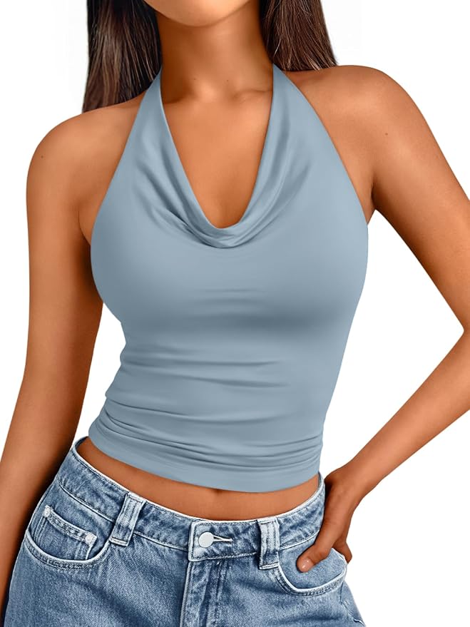 Trendy Queen Halter Tops for Women Going Out Summer Top | Cowl Neck Shirts, Sexy Backless, Fashion Y2K Clothes, Perfect for Party, Club, Vacation, Pair with High-waisted Bottoms - Image 2