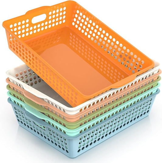 QRRICA 6 Pack Plastic Classroom Storage Baskets, Paper Trays for Classroom Organization & Turn in Trays for Teachers, Students, Desk Organizer Bin 13.8x10.6x3.1 Inch (Morandi) by QRRICA