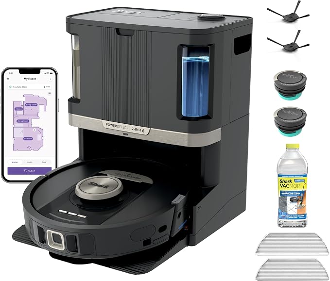 Shark Robot Vacuum & Mop Combo, PowerDetect NeverTouch Pro, Self-Emptying, Self-Refill with Self-Clean Pad Wash & Dry, 60-Day Debris Capacity, 30-Day Refill Tank, 5 Technologies, Black, AV2800ZEBK by Unknown