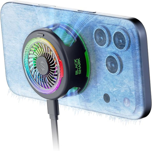 Black Shark FunCooler 6 Magnetic Cell Phone Cooler for Gaming, Portable Mobile Phone Cooling Fan with RGB Light, App-Controlled Cellphone Radiator for iPhone Magnetic Series/iPad (Black) by BlackShark
