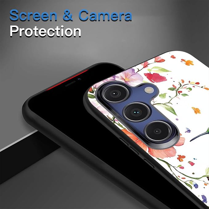Designed for Galaxy S24 FE Phone Case,Slim Silicone Shockproof Protective Case for Galaxy S24 FE 6.7 inch,Flowers and Hummingbirds Design - Image 5