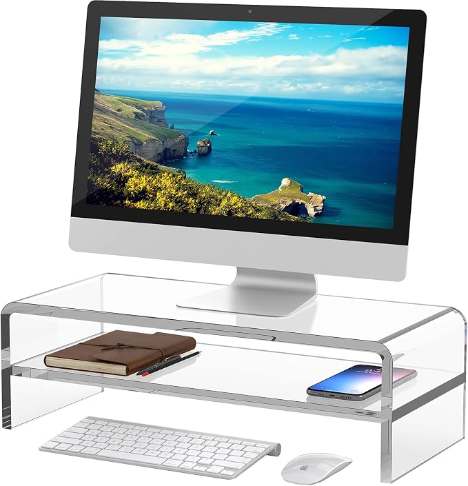 Egchi Acrylic Monitor Stand,2 Tiers Computer Monitor Riser(18x8x5.5 inches),Computer Stand/Monitor Riser for Office,School,Home,Laptop Stand Desktop Stand for Keyboard Storage&Printer TV Screen by Egchi