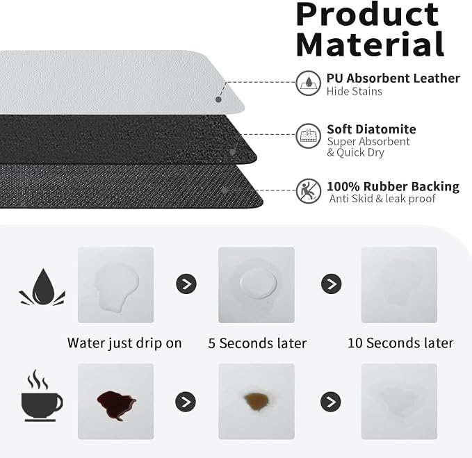 HotLive Coffee Mat - Absorbent Hide Stain Rubber Backed Dish Drying Mat for Kitchen Counter - Bar Mats for Countertops Accessories Fit Under Coffee Maker Espresso Machine - Image 2