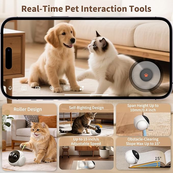 1080P Moving Pet Robot Camera, Smart Home Security Robot with Auto Tracking, Night Vision, 2-Way Audio, Auto-Recharge, Motion Alerts, App Control for Pet, Baby & Elderly Care - Image 2