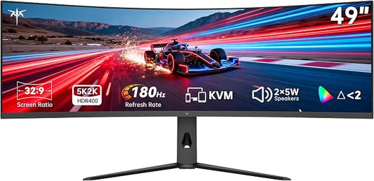 KTC Ultrawide 49 In Curved Gaming Monitor, 5K2K 5120x1440 Computer Monitor DQHD, 180Hz, 32:9, HDR 400, 90W Type-C HDMI DP Port, Bulit-in KVM, Speakers, Adaptive Sync, Tilt Swivel Height Adjust, H49S66 by KTC