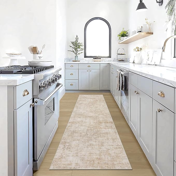 2'6''x8' Runner Rugs Washable Rug: Modern Abstract Living Room Rug Soft Anti-Skid Thin Carpet Indoor Floor Non-Shedding Carpets for Bedroom Dining Room Farmhouse Nursery Home Office - Beige by GENTDRIZZ