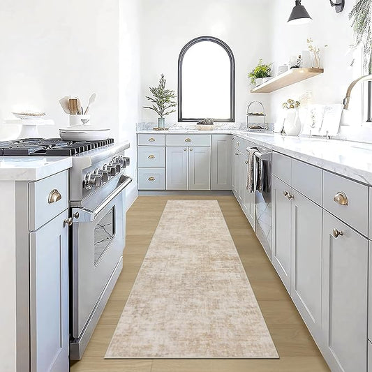 2'6''x8' Runner Rugs Washable Rug: Modern Abstract Living Room Rug Soft Anti-Skid Thin Carpet Indoor Floor Non-Shedding Carpets for Bedroom Dining Room Farmhouse Nursery Home Office - Beige by GENTDRIZZ