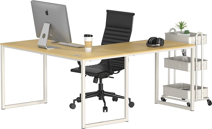 SHW Mission 55 x 60 L-Shape Home Office Computer Desk, Oak | Reversible Desktop Design - Image 6