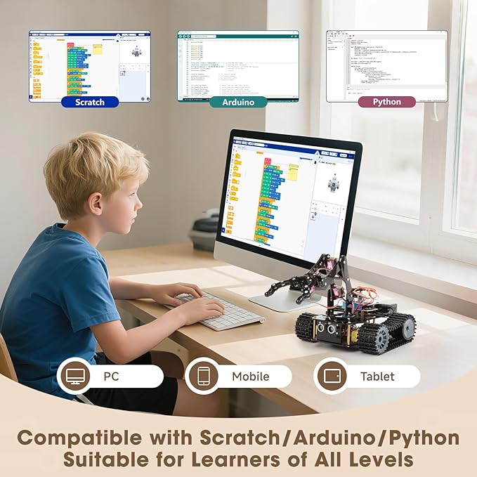 4 in 1 Robotics for Kids Ages 12-16, Smart Robot Arm with 5DOF + Tank Car, STEM Toys Compatible with Arduino & Scratch & Python, App & Remote Control, Gift for Kids & Teens & Adult - Image 6
