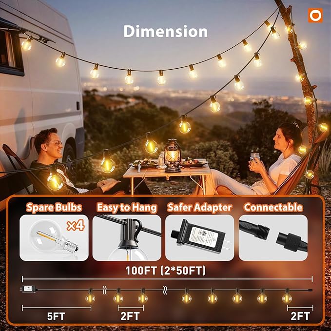 addlon Outdoor String Lights 100FT G40 with Remote 54 LED Shatterproof Bulb | Dimmable Patio Globe Lights Waterproof, Hanging Outside Lighting for Backyard, Garden, Deck, Balcony, Porch, Café, Decor - Image 5
