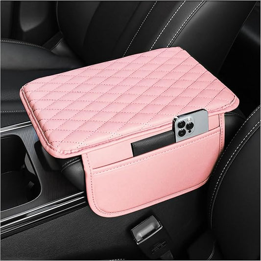 Stacool Upgraded Car Center Console Cover,Microfiber Leather Car Armrest Cover Cushion with 2 Storage Bags,Universal Car Armrest Storage Box (Pink) by Unknown