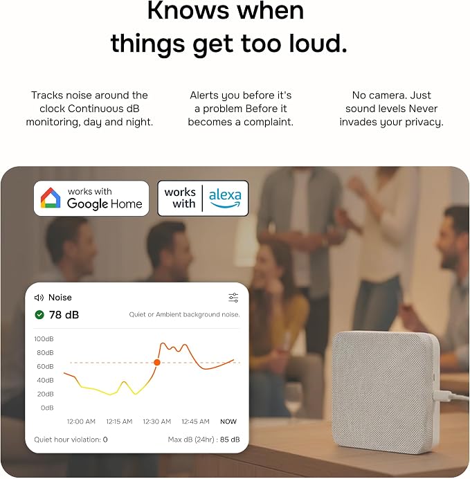 Layla Noise & Security Monitoring Device for Airbnb, Rental, Office & Home | Noise, Humidity & Occupancy Sensor, Intruder Detection, Guest Counting | Radar-Based Motion Detection | Privacy-Safe - Image 3