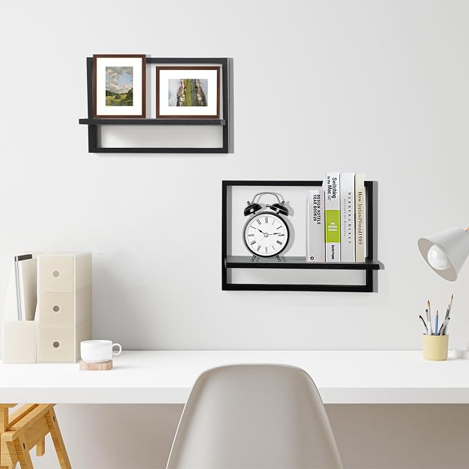 PHOENANCEE Square Floating Shelves,Framed Wall Shelf Decorative Set of 4,Modern Plants Hanging Display Art Decor Storage for Livingroom Bedroom Bathroom Farmhouse,Home Light Wood,Rustic Black - Image 4