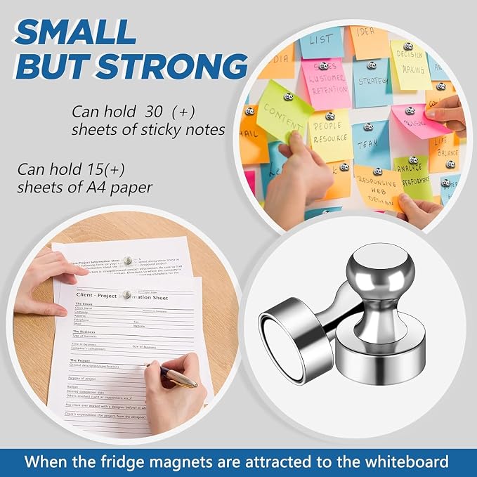 LOVIMAG Fridge Magnets 30Pcs, Magnet for Refrigerator Whiteboard, Silver | Small Strong Neodymium Metal Cute Push Pin for Classroom, Kitchen, Accessories Decorative, Office, Calendar - Image 5