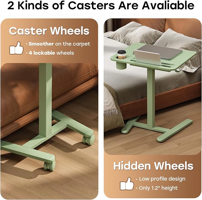 Small Mobile Standing Desk with Drawer, 23.6" x 19.7" Top | Height Adjustable Portable Laptop Desk with Wheels & Cup Holder, Sit Stand Computer Workstation for Compact Space, Sage Green - Image 7