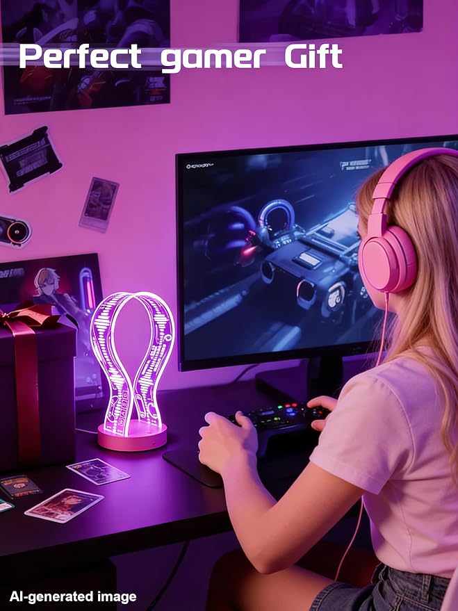 CoolGift Mart Light Up Headphone Stand with 16 Color Lights, Game Pattern Acrylic Headset Stand with 1 USB and 1 Type-C Charging Ports, Gifts for Girls Women Gamers and Music Lovers - Image 3
