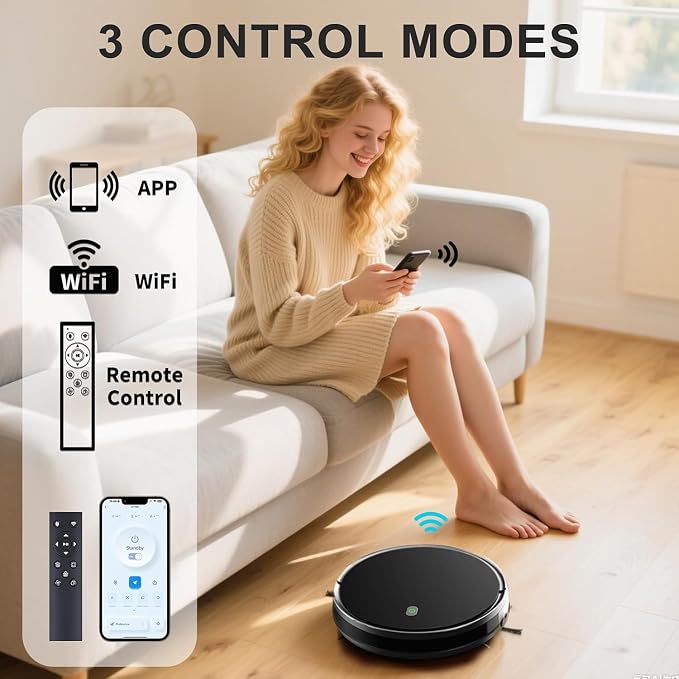 Robot Vacuum and Mop combo, 3500Pa Vacuum Cleaner Robot Navigation with high efficient roller brush, 60dB Robot Vacuum Cleaner with APP Control,Blue tooth, Ideal for Pet Hair, Carpets, Hard Floors - Image 8