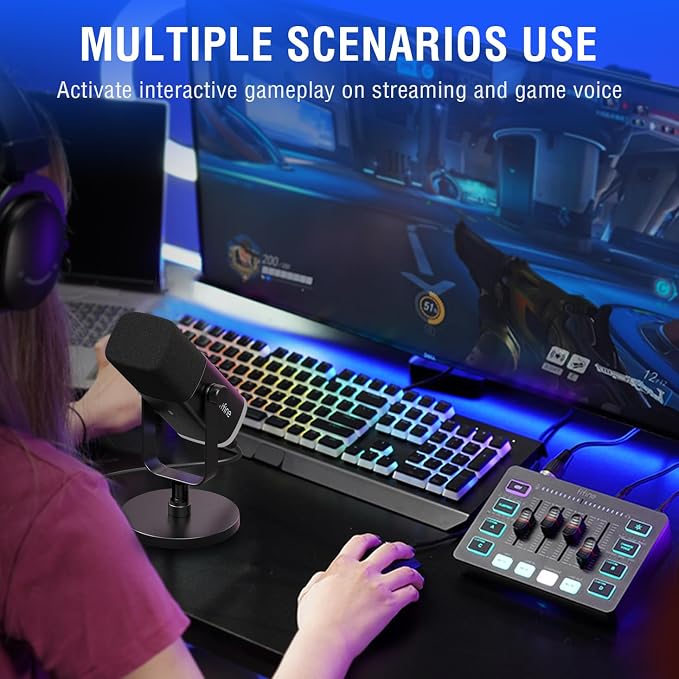 FIFINE Gaming Equipment Bundle, Dynamic XLR/USB Gaming Microphone Set with Streaming Audio Mixer for Podcast Recording Video Vocal, RGB Gamer Set with Volume Fader/XLR Interface for PC-AmpliGame KS5 - Image 8