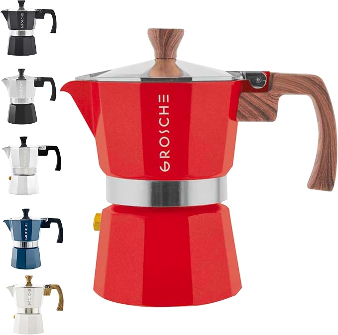 GROSCHE Milano Stovetop Espresso Maker Moka Pot 3 espresso Cup - 5oz, Red - Cuban Coffee Maker Stove top coffee maker Moka Italian espresso greca coffee maker brewer percolator | Cuban Coffee Maker And Italian Moka Pot For Stovetop Espresso; For Gas, E... by GROSCHE