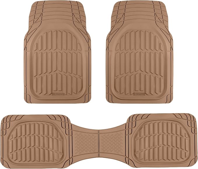 Motor Trend FlexTough LITE Rubber Car Mats Full Set - All Weather Floor Mats for Trucks, Cars & SUVs - Automotive Waterproof Beige Car Floor Mats for Cars Interior Accessories Universal Trim-to-Fit by MotorTrend