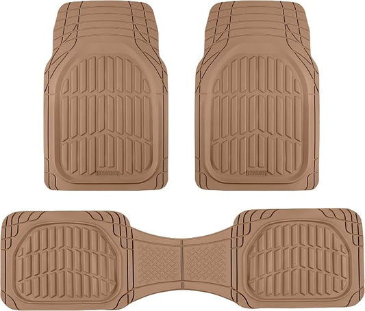 Motor Trend FlexTough LITE Rubber Car Mats Full Set - All Weather Floor Mats for Trucks, Cars & SUVs - Automotive Waterproof Beige Car Floor Mats for Cars Interior Accessories Universal Trim-to-Fit by MotorTrend