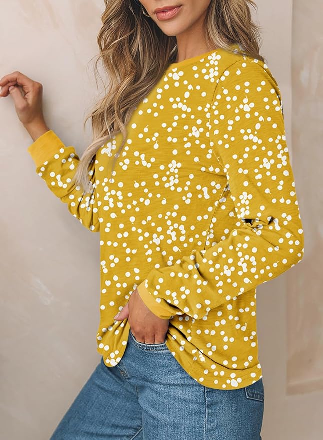 EVALESS Womens Crewneck Long Sleeve Tops Casual Polka Dots Tops Fall 2026 Tshirts Shirts - Image 3